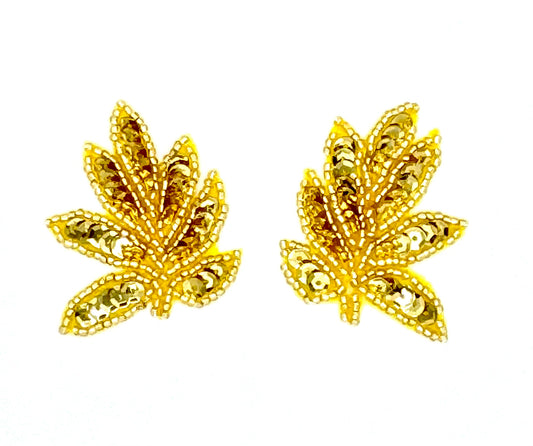 Leaf Pair with Gold Sequins and Beads 2" x 1.5"