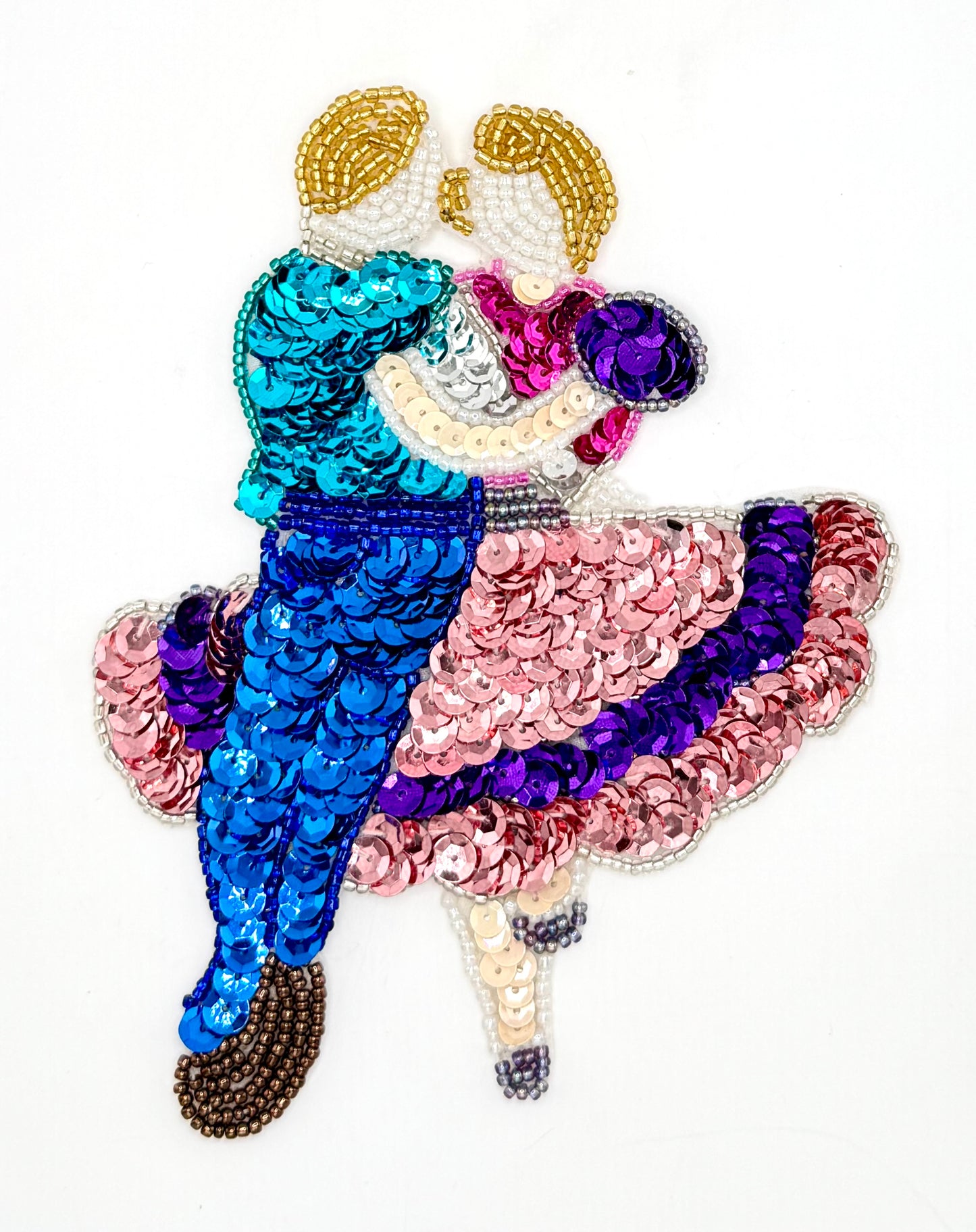 Square Dancing Couple with Multicolored Sequins and Beads Choice of Pink or Red Skirt 5.5" x 5"