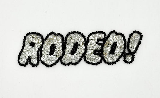 "Rodeo" Word, Silver Sequins and Black Beads 1.5" x 4.5"