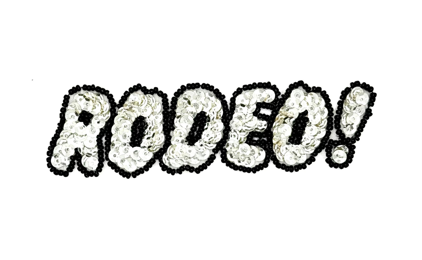 Letrero "Rodeo" - Lentejuelas plateadas y cuentas negras 4.5” x 1.5”