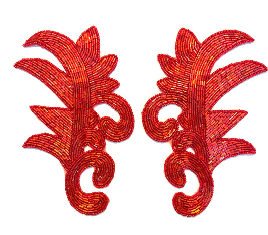 Par de Hojas con Cuentas Rojas 7" x 4.5"