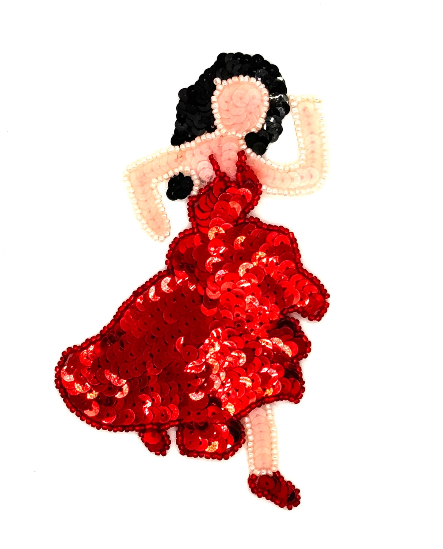 Female Dancer - Red/Pink/Black Sequins - Red/White Glass Beads 5.5" x 3.5"