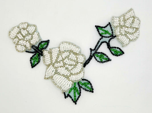 Roses with White, Silver, Black and Green Beads 6" x 4.75"