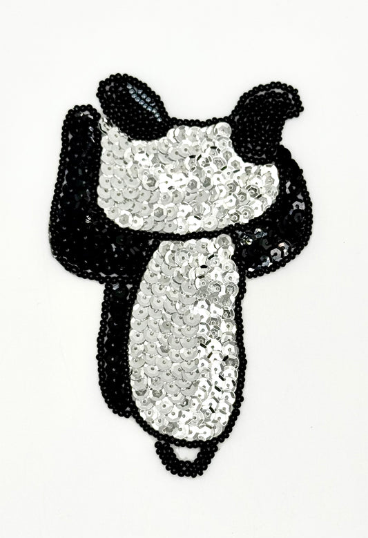 Saddle with Silver and Black Sequins and Beads 4.75" x 3"
