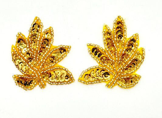 Leaf Pair Gold Sequins and Beads 2" x 1.75"