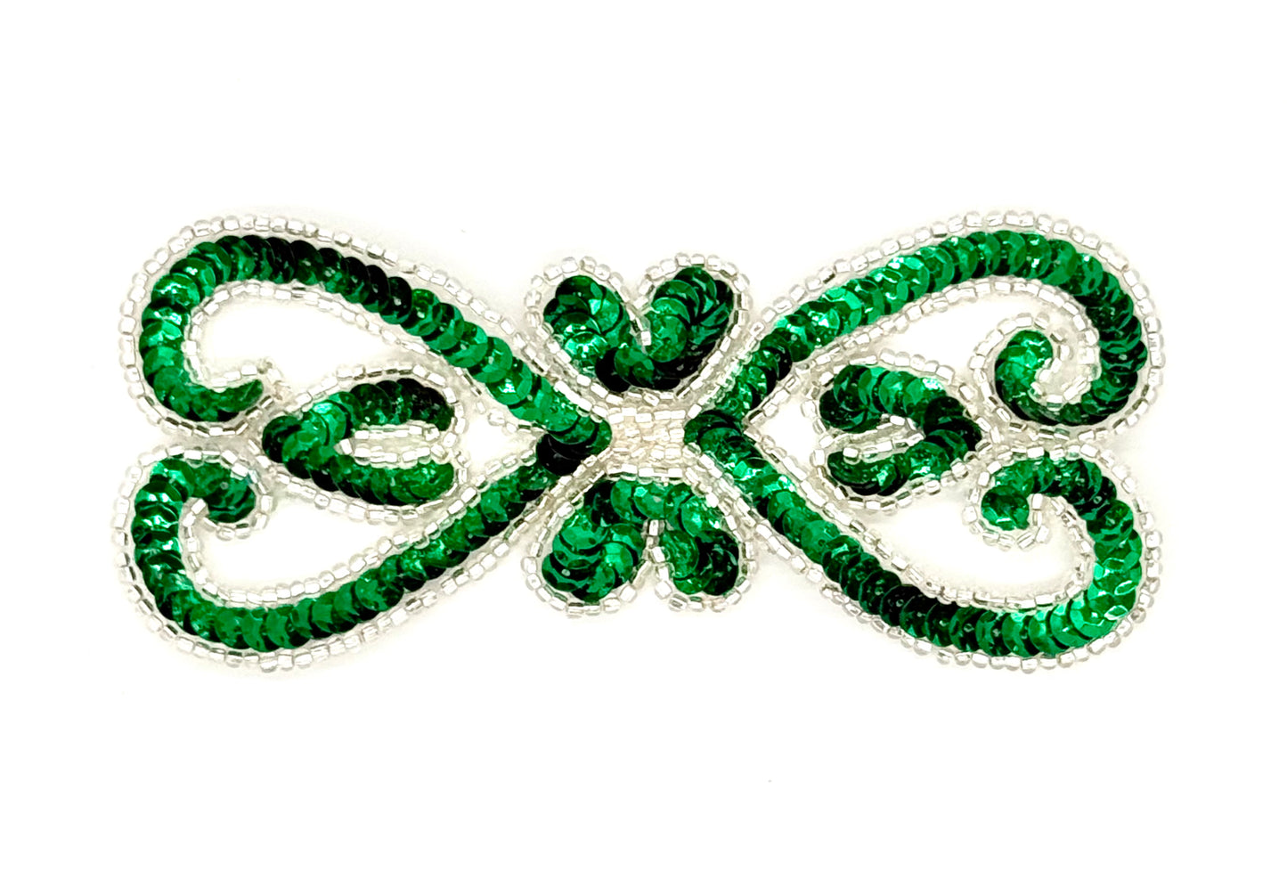 Designer Motif - Green Sequins - Silver Beads 5.5”x 2.5”
