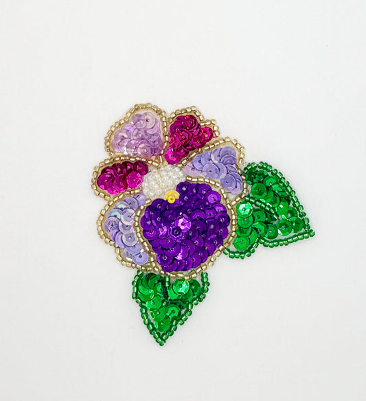 Gorgeous Flower Appliqué with Multi Colored Sequins and Beads 2.5" x 2.25"