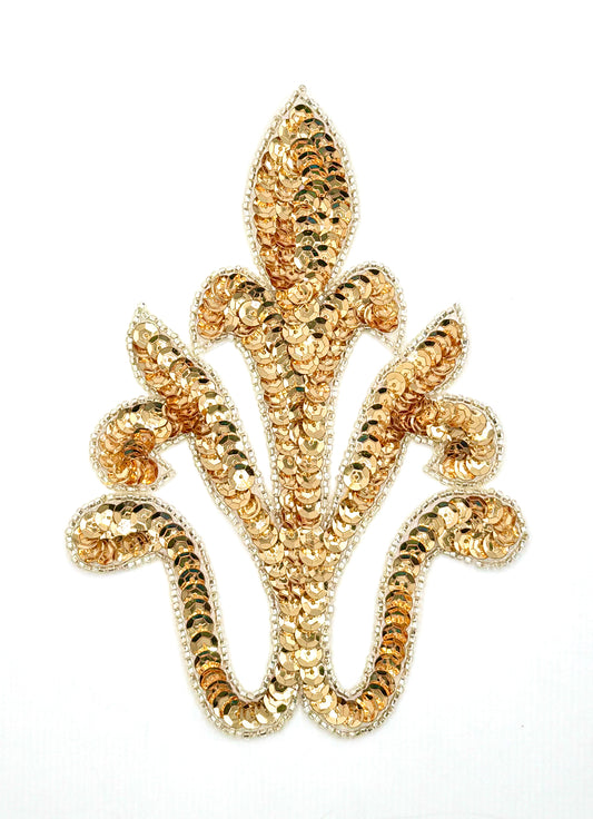 Designer Motif with Gold Sequins and Silver Beads 6"x 4"