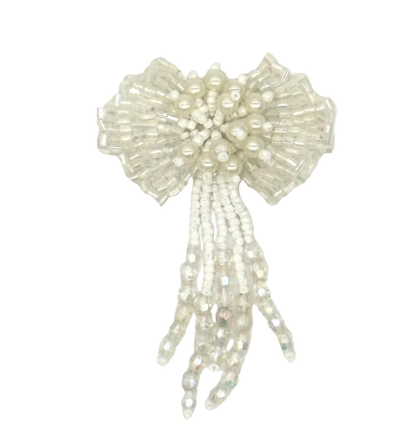 Epaulet Bow - Iridescent White Beads 3" x 2.25"