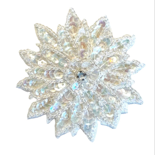 Iridescent Sequin Flower Appliqué with Center Rhinestone, 3"