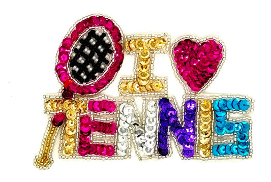 “I LOVE TENNIS” - Multicolored Sequins - Glass Beads  4.5" x 3"
