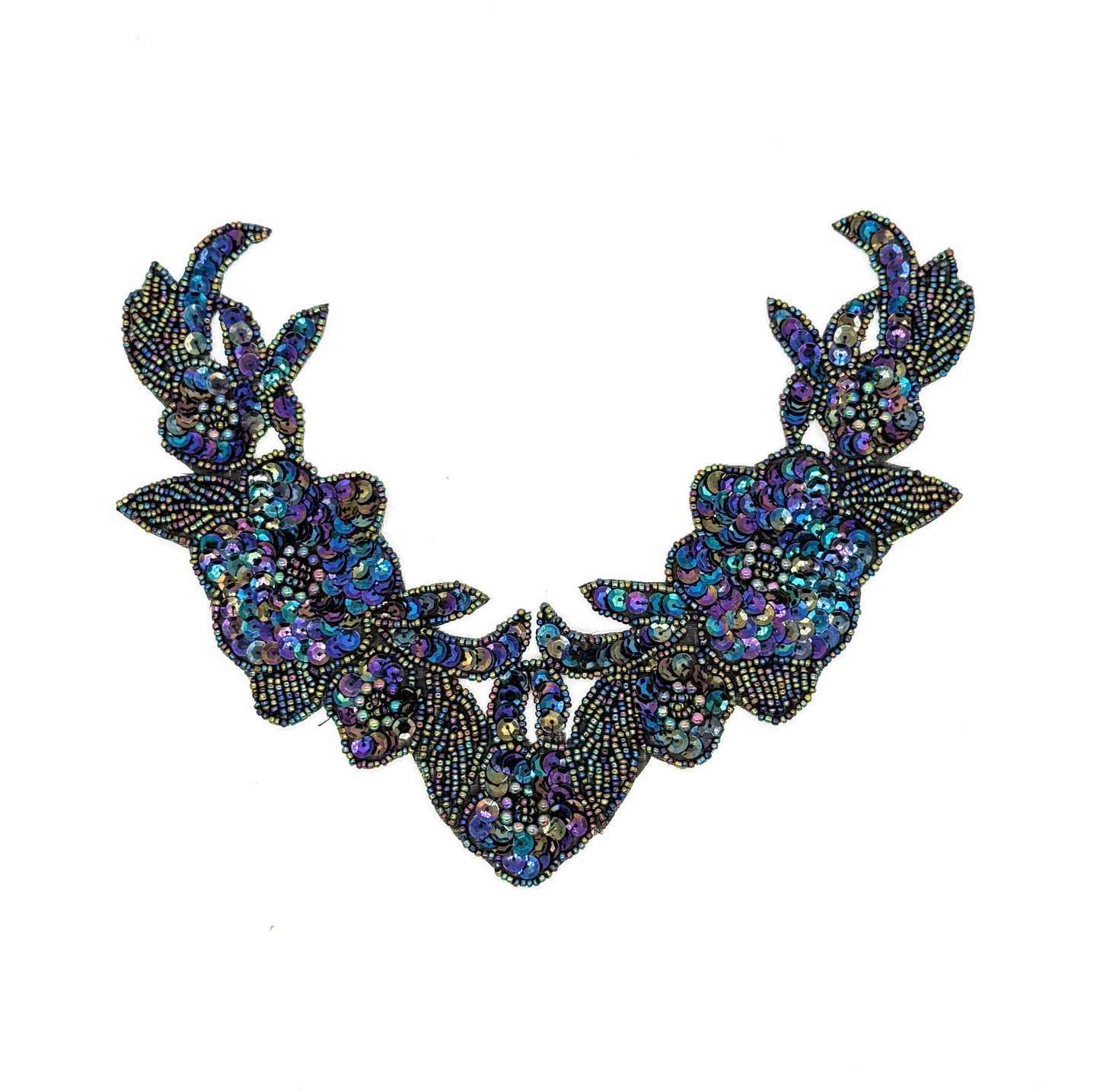 Collar con motivo floral de diseñador - Lentejuelas de bronce oscuro - Cuentas Moonlight 30.5 x 15.2 cm