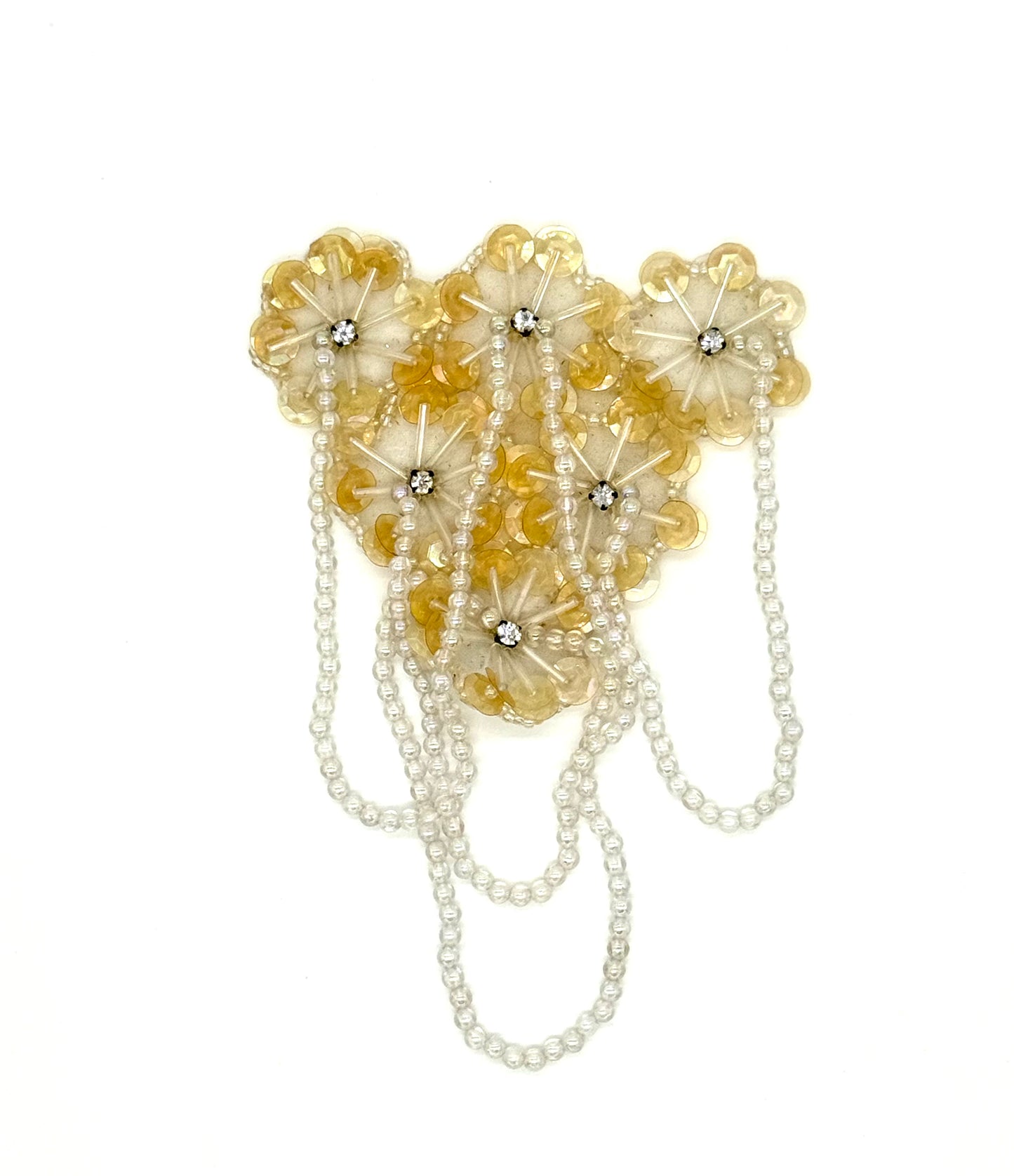 Charretera Lentejuelas Iridiscentes Beige - Cuentas Iridiscentes - Diamantes de Imitación 15 cm x 10 cm
