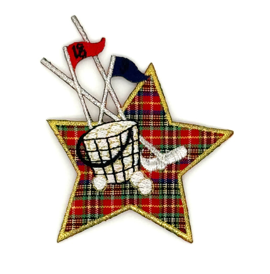 Golf Embroidered Iron-on Plaid Star with Golf Equipment  4" x 3"