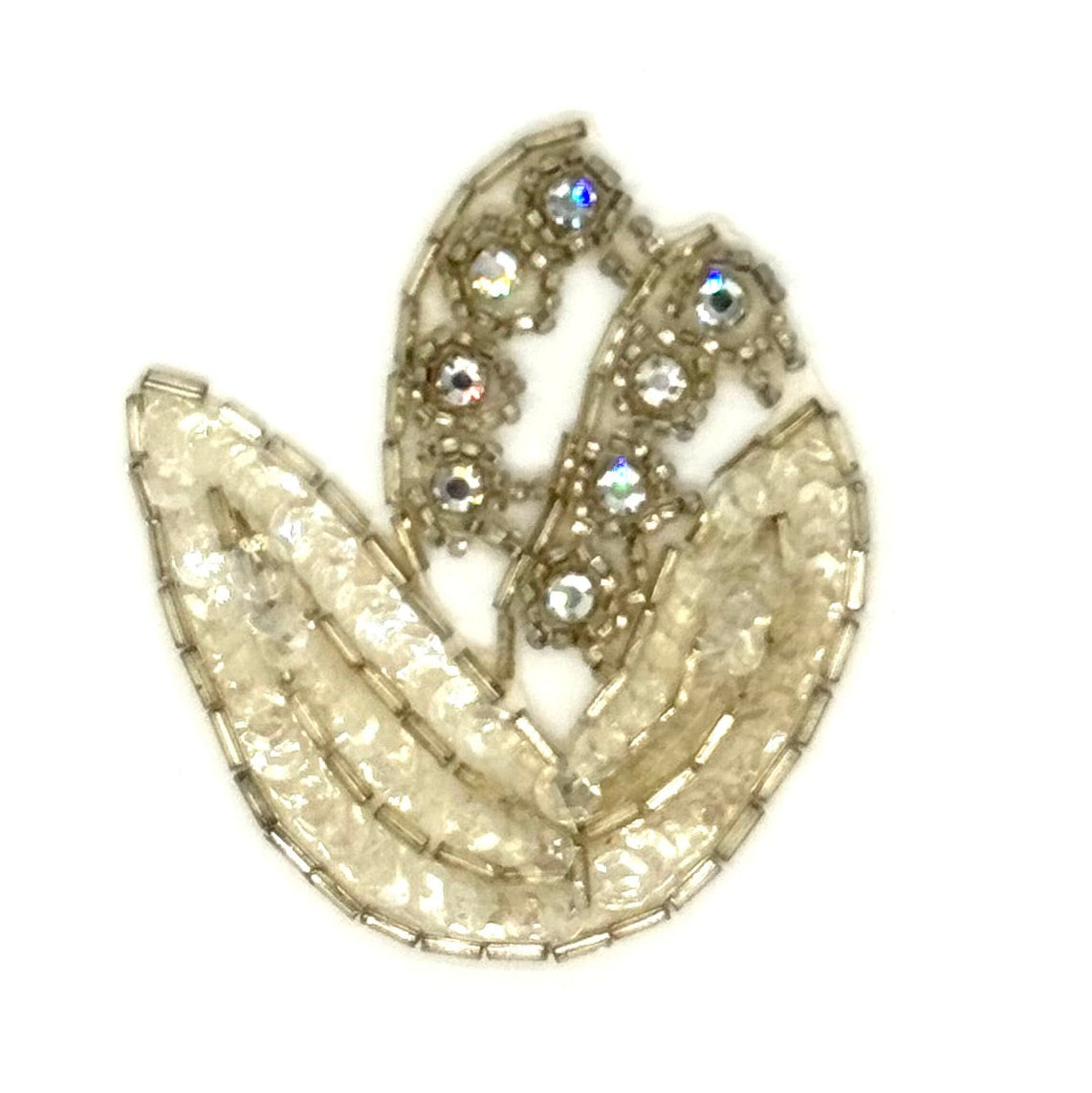 Flower Pair or Single Appliqué - Iridescent Sequins -Bugle and Glass Beads - Rhinestones 3.5" x 2.5"