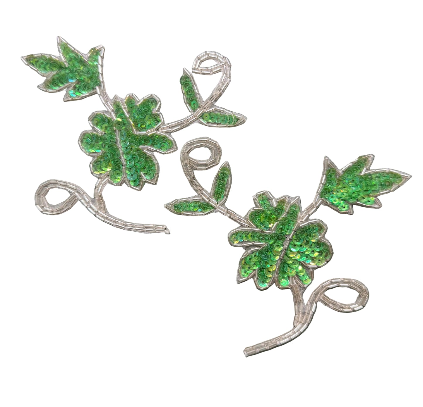 Flower Pair Appliqué  - Six Different Color Choice Sequins - Silver Beads 5" x 4.5"