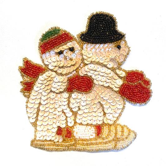 Sledding Snowman Couple Sequin Appliqué, 5" x 5"