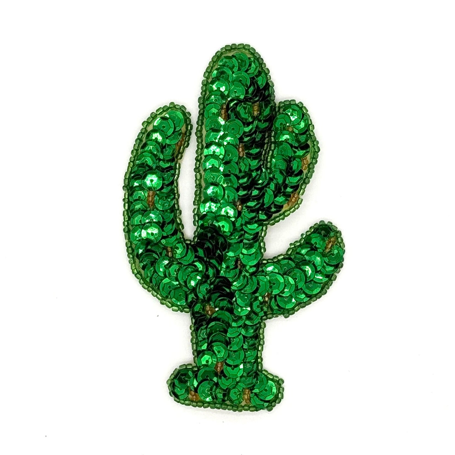 Cactus con cuatro tallos, lentejuelas verdes, abalorios verdes y dorados 4.5" x 3"