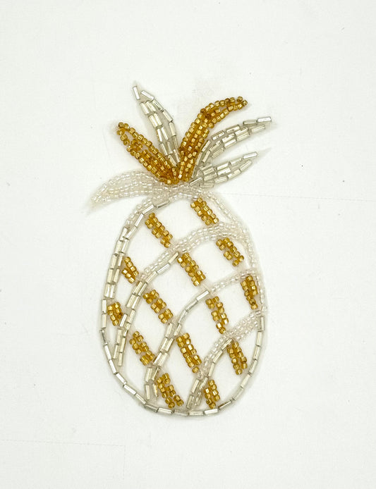 Pineapple Appliqué with Iridescent, Gold and Silver Beads 4" x 2"