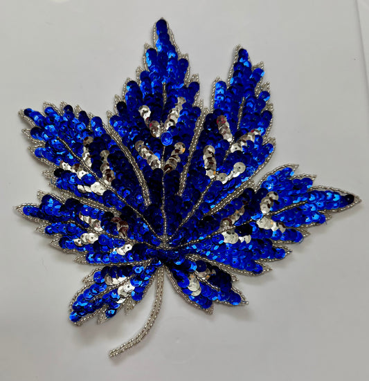 Leaf with Blue or Black Sequins with Silver Trim 8" x 8"