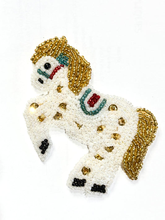 Horse with White and Gold Sequins 3.75” x 2.5”