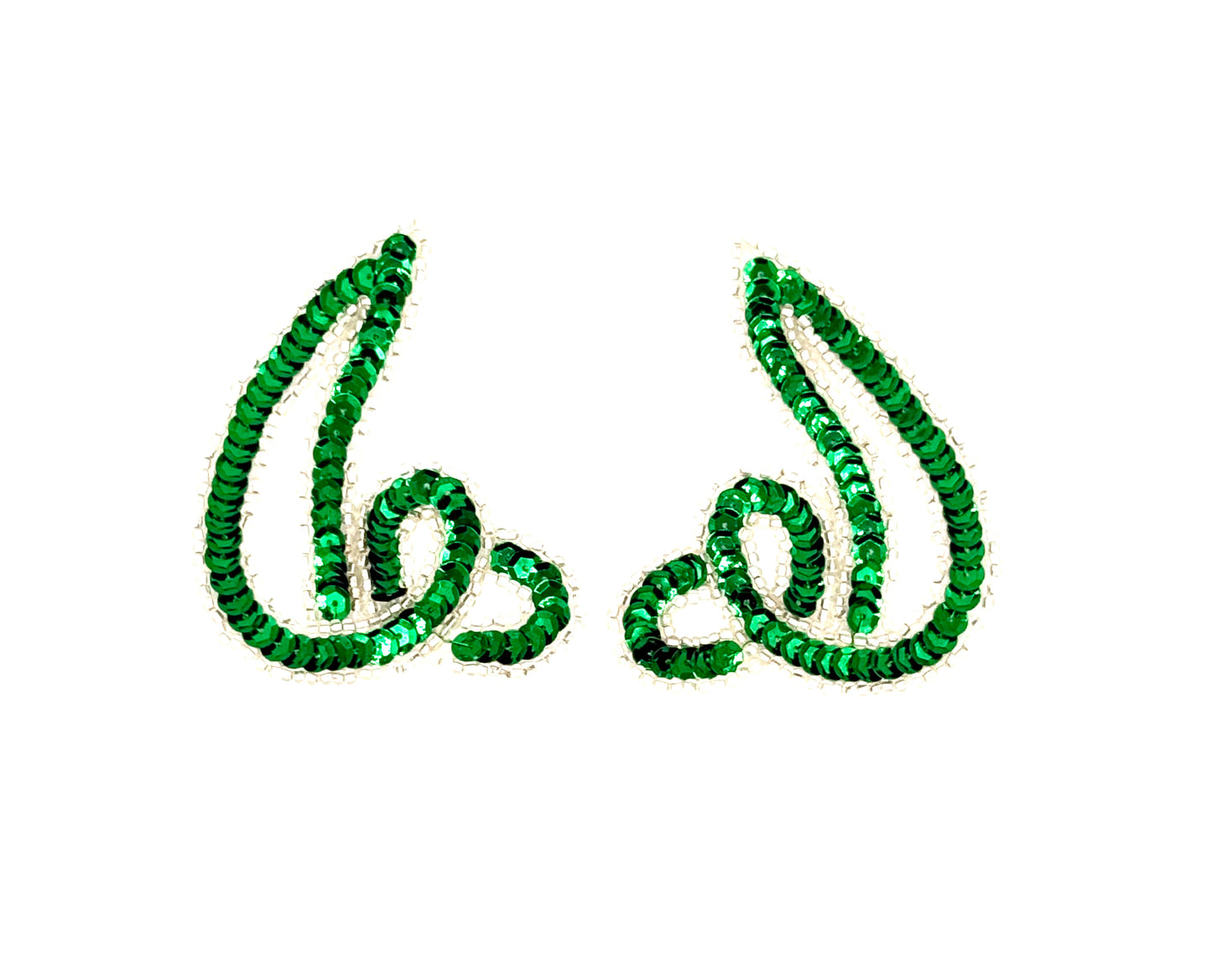 Designer Motif Swirl Pair or Single with Green Sequins Silver Beads 3.5" x 3"