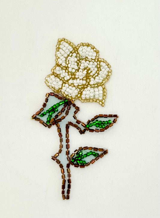 Rose Flower with White, Gold, Bronze and Green Beads 3.75" x 2”