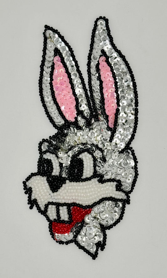 Rabbit with Silver Pink Beads and Sequins 6" x 3"