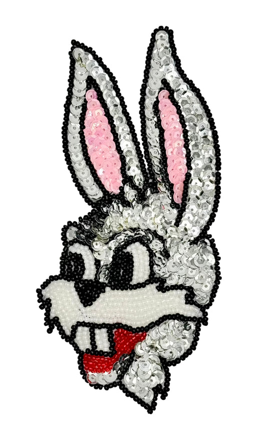 Cartoon Rabbit Head with Sequins and Beads 6" x 3"
