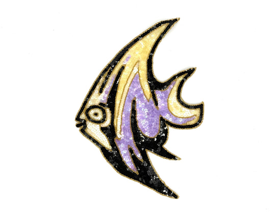Angel Fish Appliqué - Multicolored Sequins - Gold Beads 12" x 8.5"
