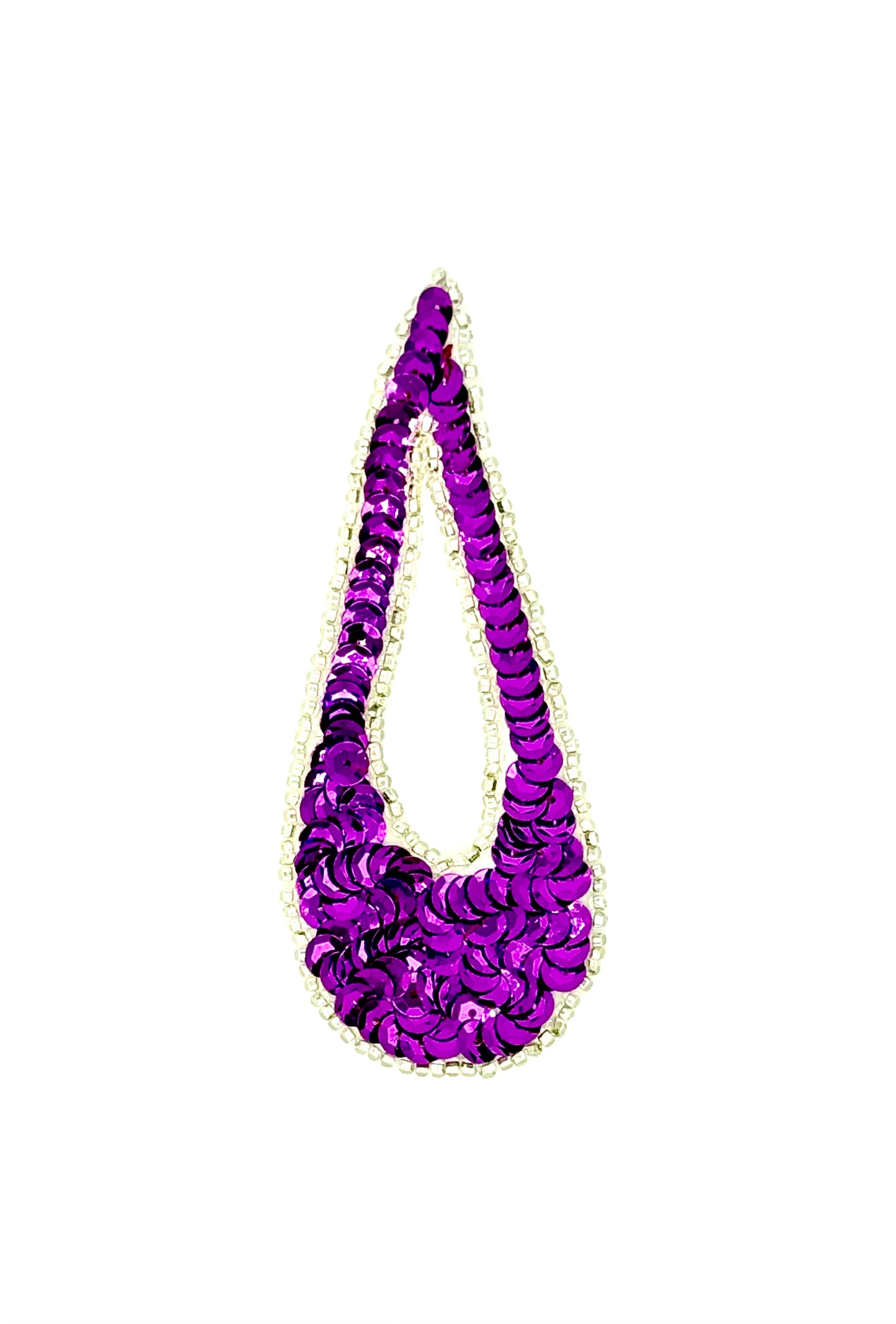 Diseño de motivo de lágrima grande con lentejuelas lavanda oscura y abalorios plateados de 10.16 cm x 3.81 cm