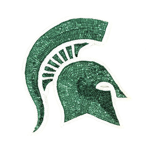 MSU Spartans Helmet  - Green/White Sequins - White Glass Beads 10.5" X 10"