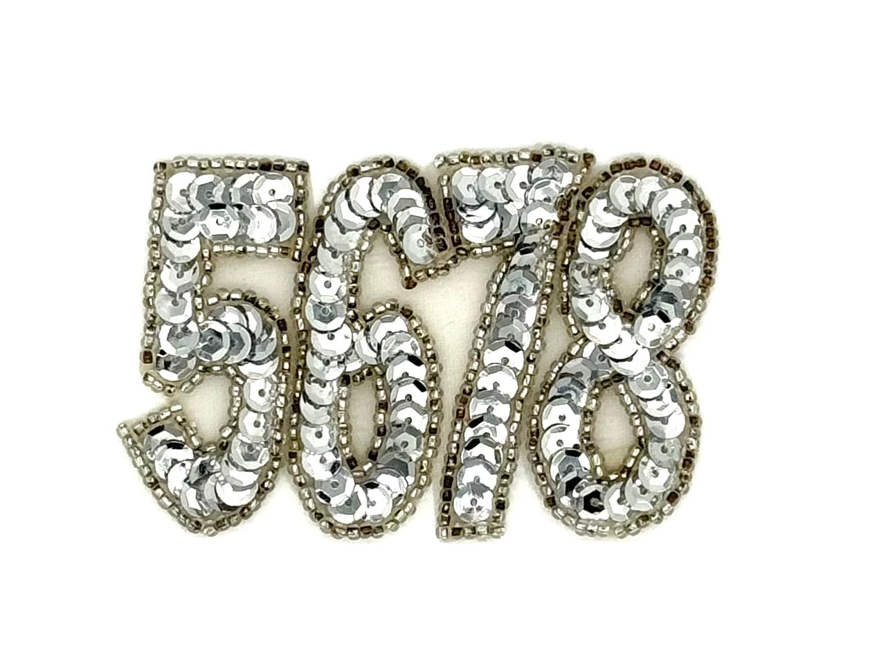 Silver Sequined Embroidered Patch Features the Numbers "5678"- 3" x 2"