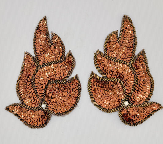 Leaf Pair with Bronze Sequins and Beads 6" x 5"