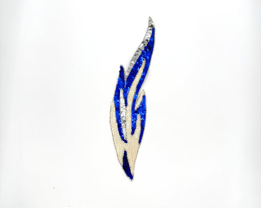 Aplicación de Llama - Lentejuelas Azul Rey/Plata/Crema - Cuentas Plateadas 14”x 3.25”