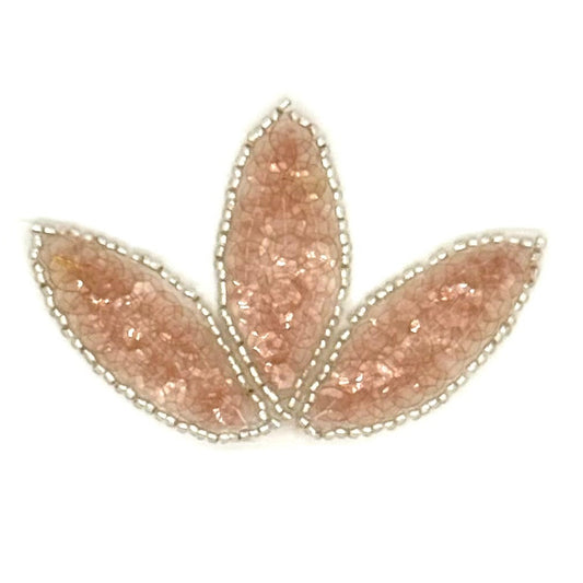 Blush Pink Lotus Crown Appliqué - Sheer Net & Silver Glass Beads 2" x 3"
