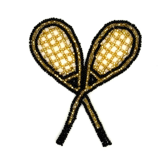 Raquetas de Tenis Cuentas Negras y Doradas 3.75" x 4"