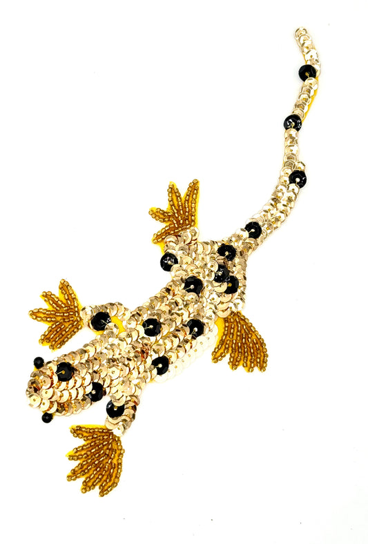 Gecko with Gold, White and  Black Sequins and Gold and Black Beads 7" x 3"