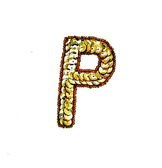 3” Letter P Appliqué - Gold Sequins/Beads