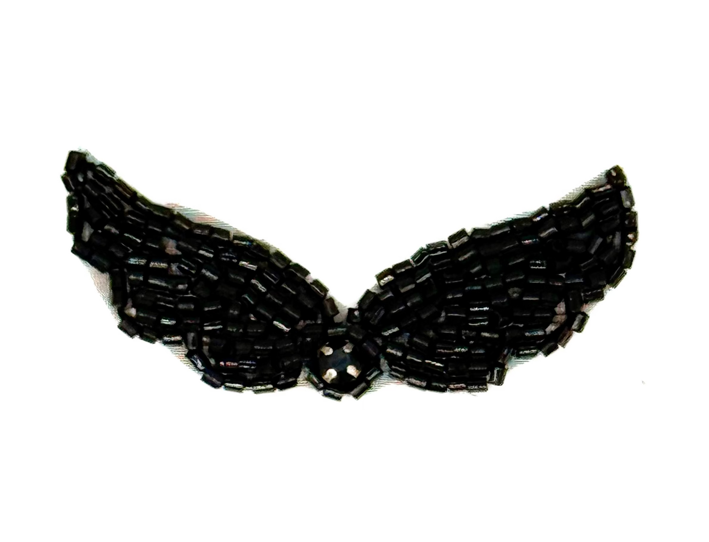 Aplique de Diseño en Forma de Ala con Cuentas Negras y Diamantes de Imitación 2.75" X 1"
