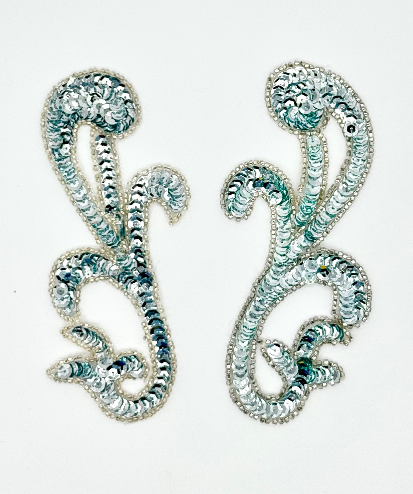 Designer Motif Filigree Pair- Choice of Sequins Color with Silver Beads 6" x 3"