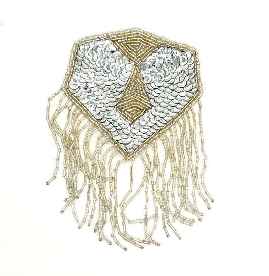 Epaulet Hexagon - Silver Sequins - Beads 6" x 4"