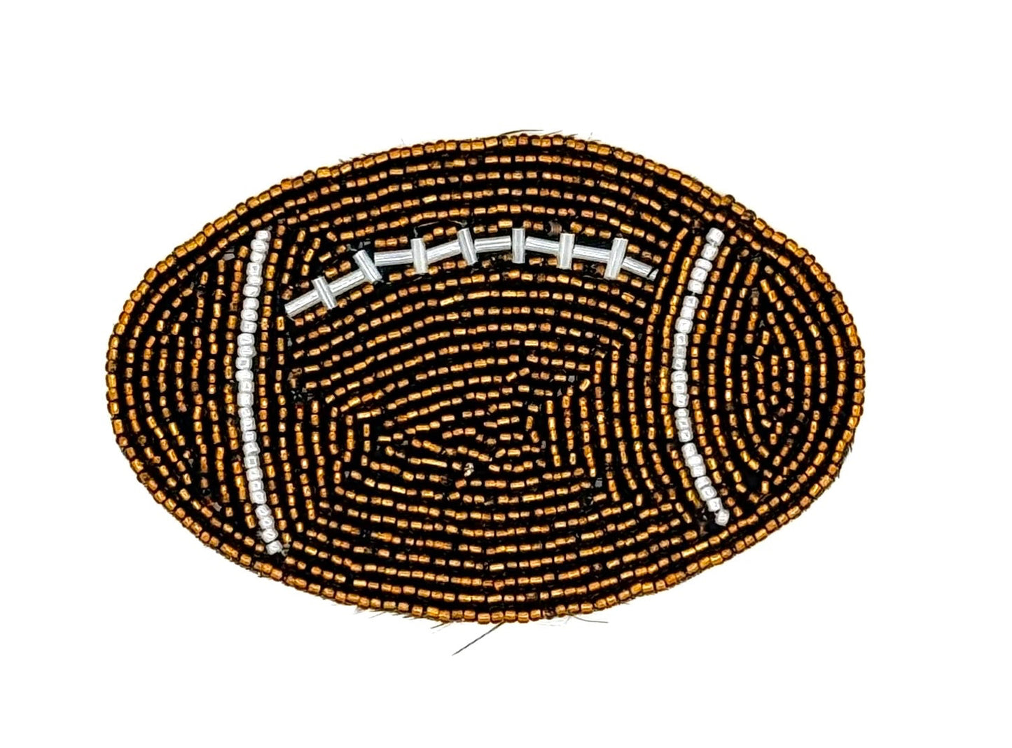 Football Appliqué - Bronze/White Glass/Bugle Beads 4" x 2.5"