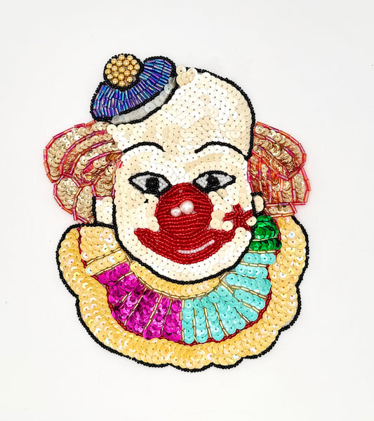 Clown Face with Hat and Multi-Colored Sequins and Beads in 4 Size Variants