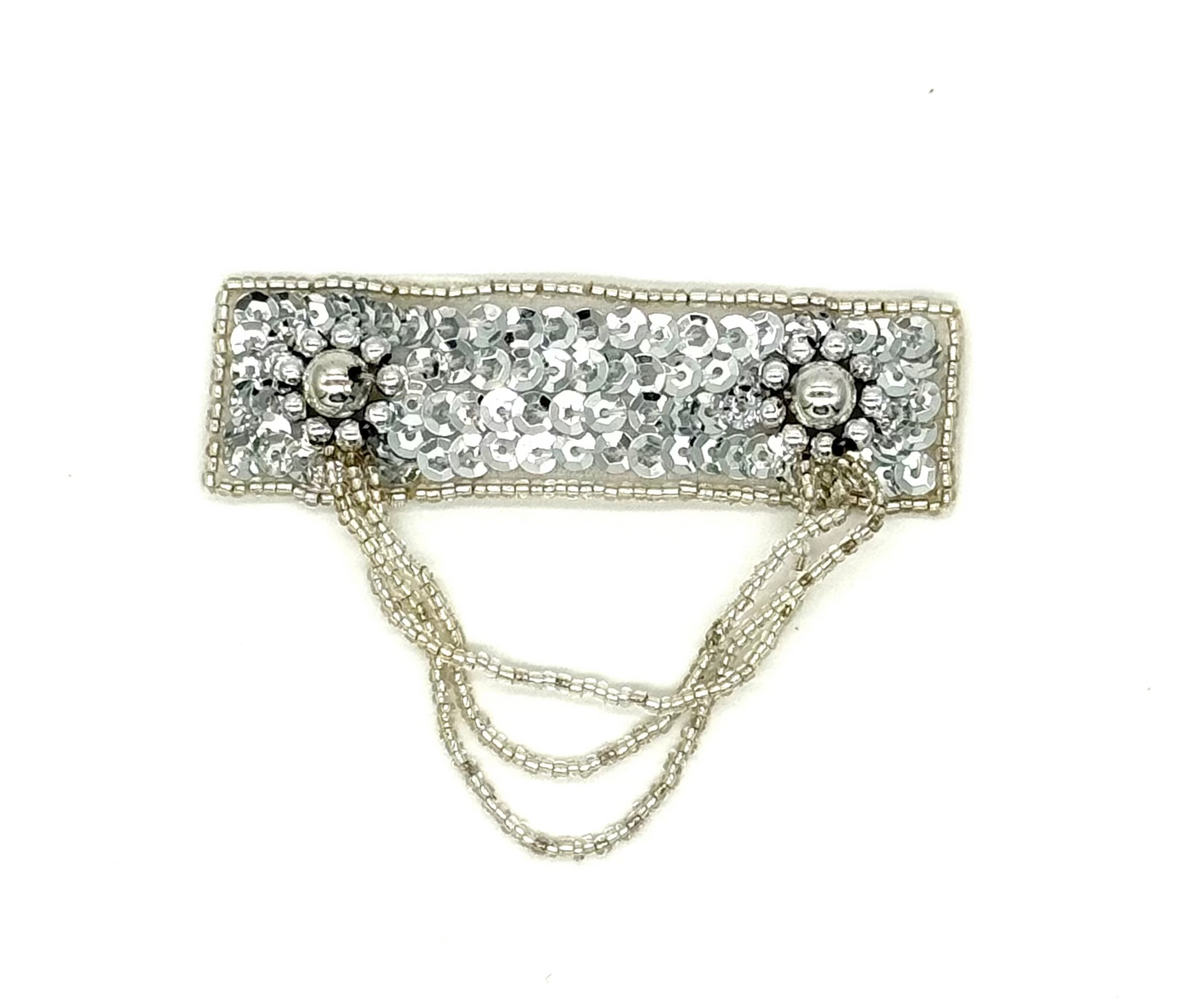 Epaulet - Silver Sequins - Silver Beads 3.5” x 2.5”