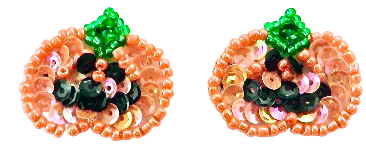 Pareja de calabazas con lentejuelas naranjas iridiscentes y cuentas verdes, negras y naranjas de 2,54 cm