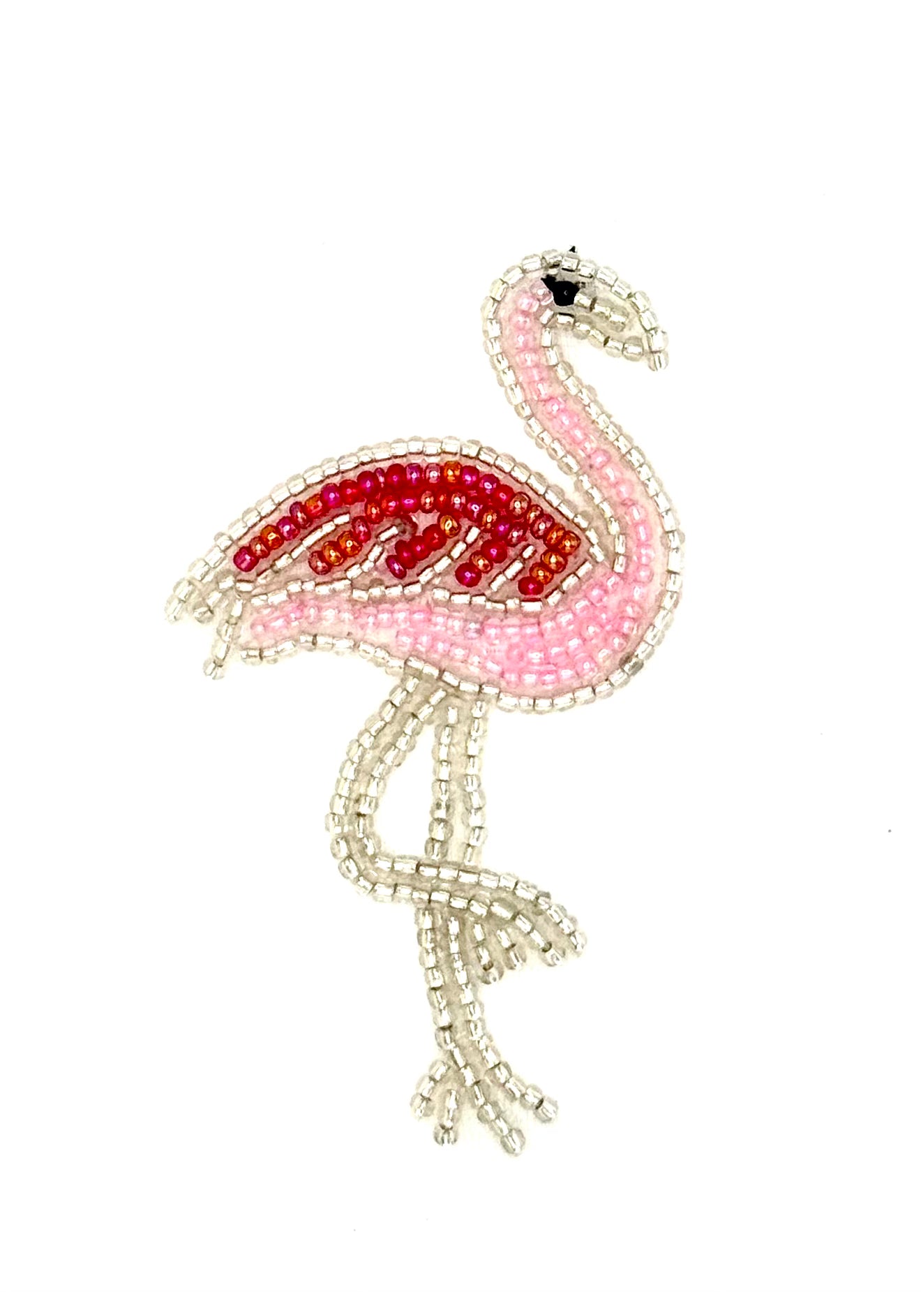 Beaded flamingo patch on a white background
