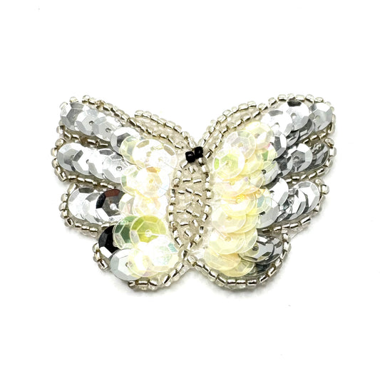 Butterfly with Silver and Iridescent Sequins and Beads 1.5" x 2.25"