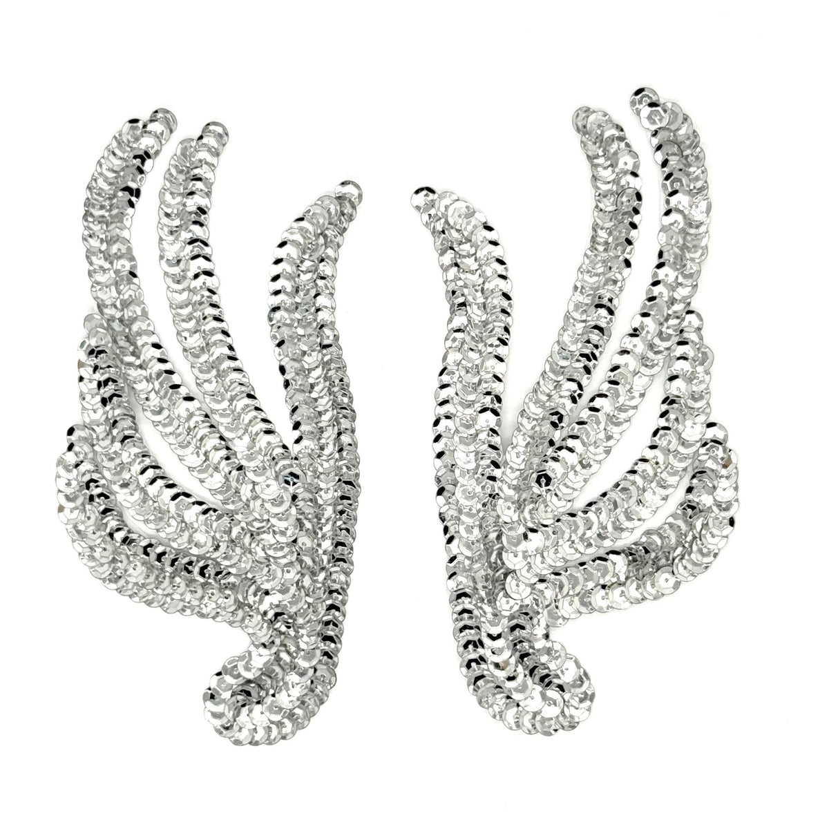 Silver Sequin Leaf Appliqué, 6" x 3" | Pair or Single