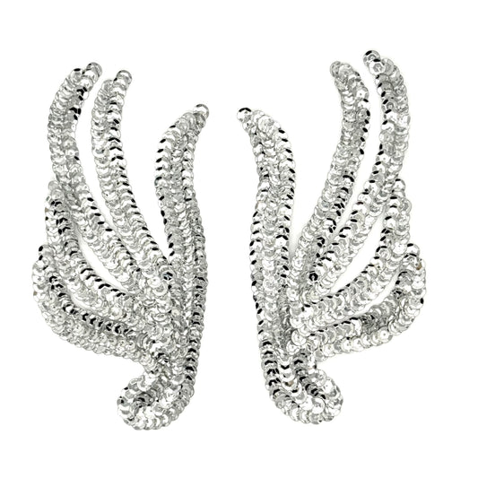Par de Hojas con Lentejuelas Plateadas 2.5" X 5.5"
